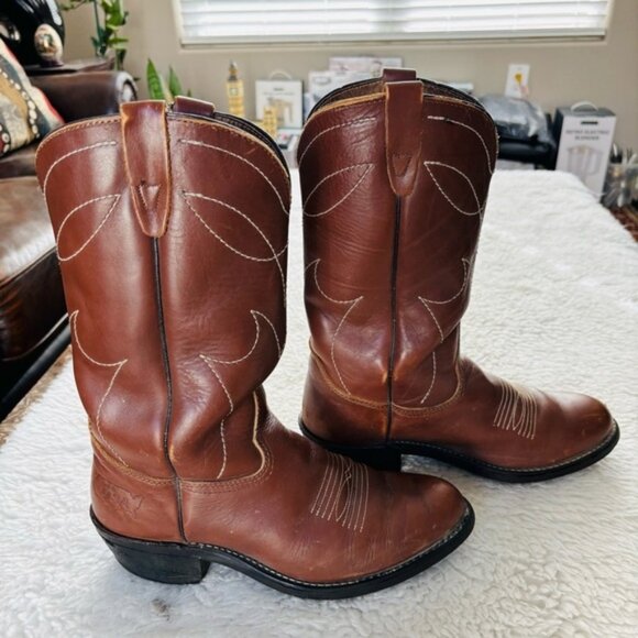 Vintage Brown Genuine Leather Western Cowboys Boots size 8.5 D - Picture 3 of 6